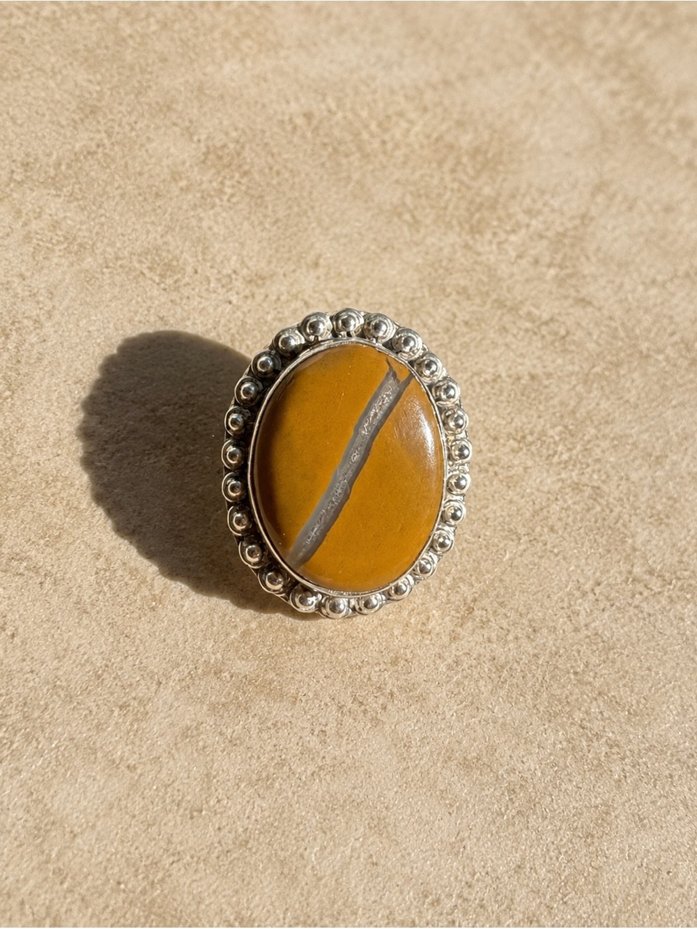 925 Sterling Silver Honey Jasper Crystal Oval Statement Ring Size 8.5